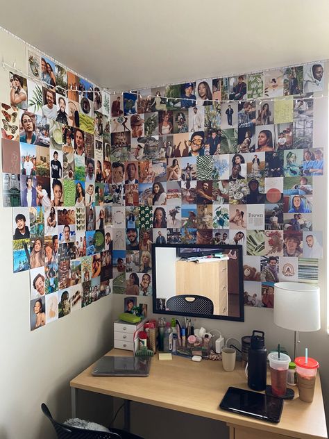 Photo Wall Collage Memories, Photo Wall Collage Bedroom Corner, Photo Wall Collage Ideas Layout Bedroom, Picture Collage On Door, Friend Photo Wall Collage Bedroom, Photo Wall Collage Corner, Photo Wall Collage Bedroom Layout 4x6, Photo Wall Collage Layout, Photo Collage Bedroom