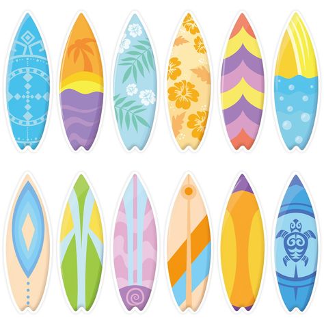 PRICES MAY VARY. Package Includes: 60Pcs surfboard cutouts with glue points, full of summer vibes for surf party decorations classroom bulletin board decor 12 Styles: 12 Unique patterns and 5 pieces Hawaii paper cut outs for each pattern,beautiful enough to use a desk or cubby tag, invitation and postcard Size: The surfboard cut out measures about 15cm/5.9in x 5cm/2in,offering enough space to write wishes or names Material: Surf party decor cutouts for bulletin board made of thick cardboard, stu Printable Surfboard Templates, Vw Bus Bulletin Board, Cardboard Surfboard, Surf Party Decorations, Surf Board Drawing, Surfboard Illustration, Surfboard Pattern, Class Bulletin Boards, Summer Plan