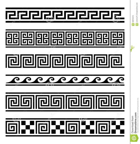 Illustration about Vector collection of 6 greek style geometric frames on white background. Vector elements for your design. Illustration of decoration, black, culture - 59970415 Roman Pattern Design, Roman Pattern, Greek Ornament, Band Tattoo Designs, Greek Pattern, Pola Bordir, Ancient Greek Art, Greek Design, Vector Elements