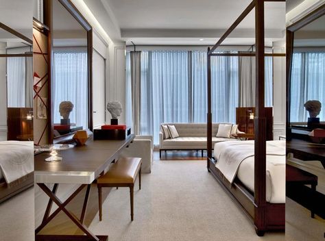 The classic and beautiful Harcourt Suite, only at Baccarat Hotel New York. Baccarat Hotel New York, Baccarat Hotel, Nyc Hotels, Modern Luxury Bedroom, New York Hotels, Bedroom Hotel, Top Interior Designers, Contemporary Bedroom, Baccarat