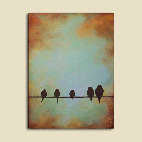 Family as Birds, Painting Of Family, Birds On A Wire, Custom Portrait Painting, Simple Artwork, Family Painting, Soyut Sanat Tabloları, Bird Painting, Arte Animal, Custom Portrait