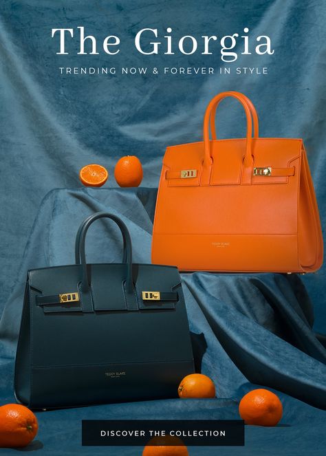 Handbag Ads, Bags Shoot, Teddy Blake Handbags, Handmade Leather Bag Pattern, Advertising Bags, Luxury Bag Brands, Mailer Design, Teddy Blake, Company Bag