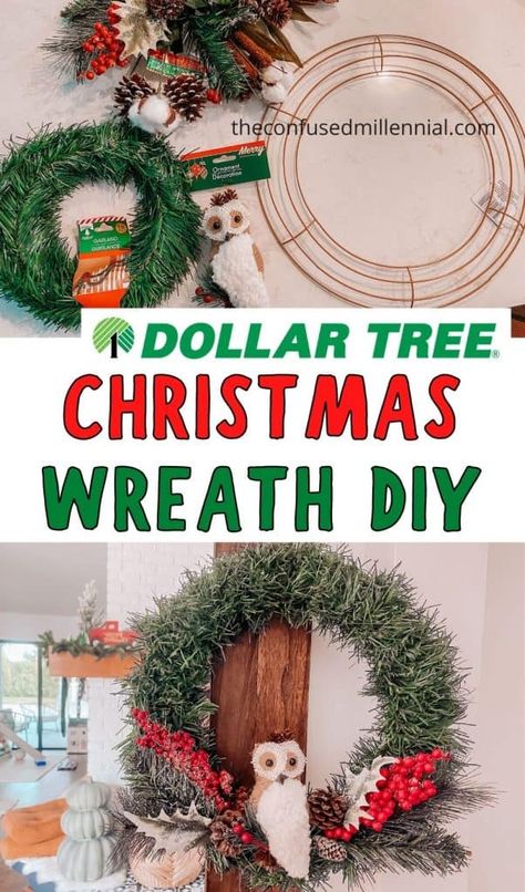 Dollar Tree Christmas Wreath, Mini Christmas Tree Diy, Dollar Tree Wreath, Christmas Wreath Diy, Woodland Wreath, Diy Woodland, Wreath For Christmas, Origami Christmas Tree, Christmas Woodland