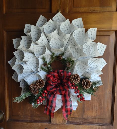 Turn old hymnals into a beautiful wreath and add seasonal decor for the final touch! Final Touch, Beautiful Wreath, Christmas Wreaths, Seasonal Decor, Wreath, Holiday Decor, Christmas, Quick Saves