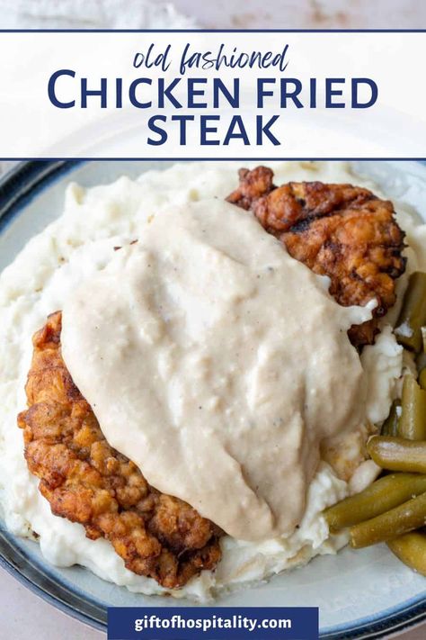 Chicken Fried Steak is the definition of comfort food! It's made with cube steak that's breaded and fried to perfection. Chicken Fried Steak Recipe, Fried Steak Recipes, Vegan Steak, Cream Gravy, Country Gravy, Country Fried Steak, Beef Dinners, Swiss Steak, Country Fried