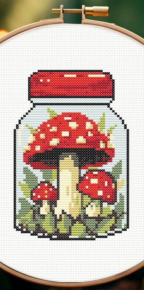 Fly Agaric Jar Cross Stitch Pattern PDF Tiny Nice Cottagecore - Etsy Cottagecore Cross Stitch Pattern, Cross Stitch Cottagecore, Cottage Core Cross Stitch, Cottagecore Cross Stitch, Jar Cross Stitch, Mushroom Pixel, Geeky Cross Stitch Patterns, Geeky Cross Stitch, Fireflies In A Jar