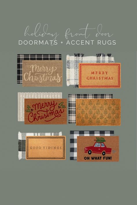 doormat Plaid Rug Under Doormat, Christmas Front Porch Rugs, Christmas Front Door Mat, Christmas Front Door Mat Ideas, Christmas Doormat Ideas, Plaid Door Mat, Christmas Doormats, Green Front Doors, Target Christmas