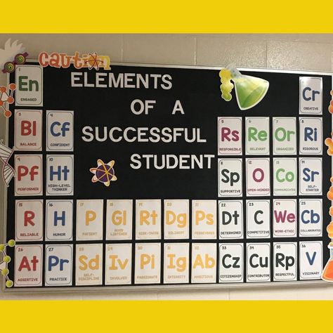 3,185 Likes, 88 Comments - Dr. Erica Colon (@nittygrittyscience) on Instagram: “The “Elements” of a Successful Learner classroom display will not only reinforce great attributes…” Science Display, Science Bulletin Boards, Middle School Science Classroom, Science Room, Science Classroom Decorations, Science Boards, Chemistry Classroom, 7th Grade Science, 8th Grade Science