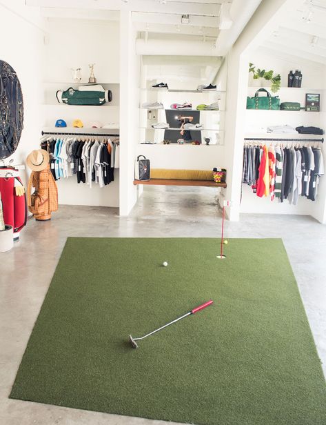 Malbon Golf Shop Owners Talk the New ... Golf Pop Up Store, Golf Store Design, Golf Shop Interior Design, Golf Interiors, Golf Merchandising, Eastside Golf, Golf Pro Shop, Golf Room, Cobra Golf