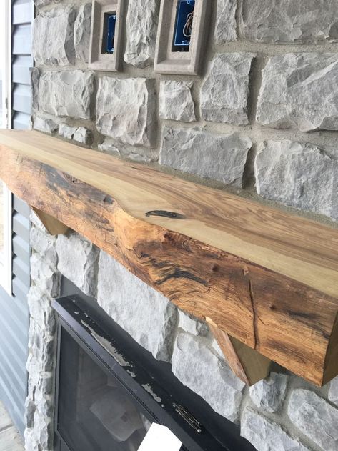 Live Edge Mantel Ideas, Mantel Ideas Fireplace, Live Edge Fireplace, Live Edge Fireplace Mantel, Live Edge Mantel, Reclaimed Wood Mantel, Wood Mantle Fireplace, Entrance Hall Decor, Rustic Fireplace Mantels