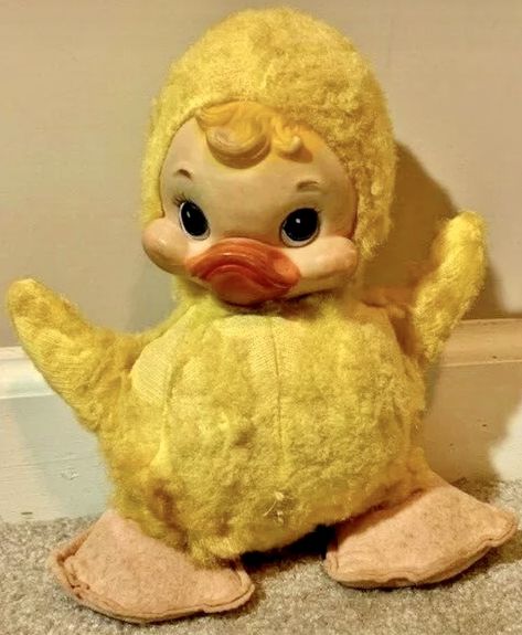 Vintage Stuffed Animals Aesthetic, Rubber Face Plush, Rushton Dolls, Huge Duck Plush, Vintage Plushies, Rushton Toys, Vintage Rubber Duck, Vintage Squeaky Toys, Fnaf Cosplay