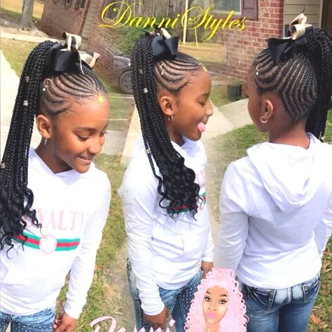 high ponytail hairstyle with accessories for black girls Mens Cornrows, Ponytail Inspiration, Kids Natural Hair, Cornrow Ponytail, High Ponytail Hairstyles, Braiding Styles, African Hair Braiding Styles, Protective Hairstyle, Natural Hairstyles For Kids