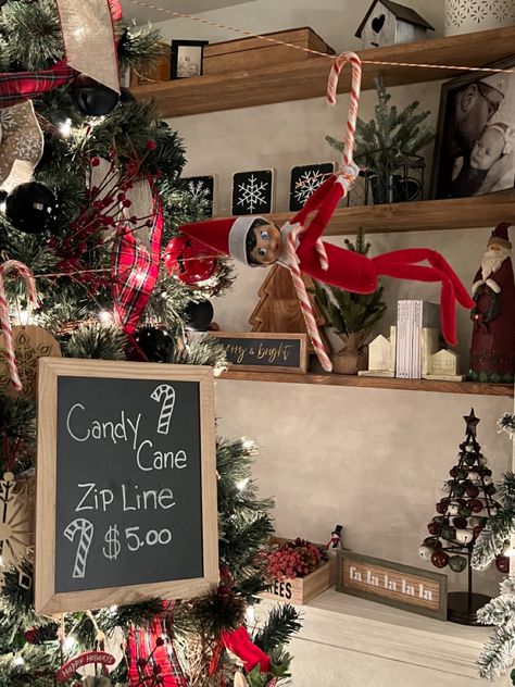 Elf Zipline Ideas, Zip Lining Elf On The Shelf, Elf On Shelf At Disney World, Elf On The Shelf Zipline, Elf Zipline, Elf On Shelf Ziplining, Diy Zipline, Elf On The Shelf Going To Disney, Elf On A Shelf Ideas