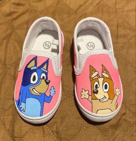 Made these for my Granddaughter Bluey Painted Shoes, Anniversary Gift Ideas For Him Boyfriend, For My Granddaughter, Bluey And Bingo, Painted Shoes, Painting Tips, Bingo, Anniversary Gift, Anniversary Gifts