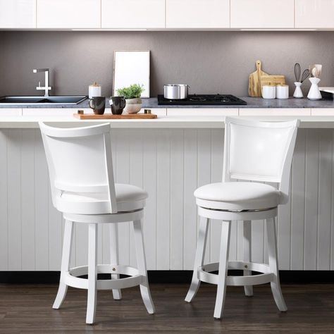 White Wood Bar Stools, White Kitchen Stools, White Kitchen Bar Stools, Oak Bar Stools, White Bar Stools, White Counters, Wooden Bar Stools, Bar Stools With Backs, Stools With Backs