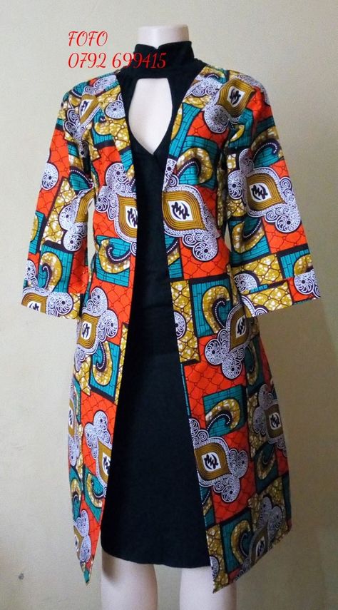 Traditional Dresses With Jackets, Kitenge Coats Designs For Women, Kitenge Jackets For Women, Ankara Coats For Ladies, Kimono Kitenge Designs, Traditional Coats For Women, Ankara Coats For Women, Peplum Jacket Pattern, African Print Coat