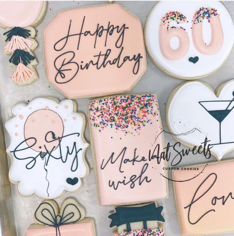 Decorated Birthday Cookies, 60th Birthday Ideas For Mom Party, Flood Cookies, Bday Cookies, 60th Birthday Ideas For Mom, Specialty Cookies, Birthday Biscuits, 90 Birthday, Royal Cookies