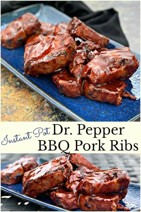 Instant Pot Dr. Pepper BBQ Pork Ribs - Fall Apart Tender Pork Ribs Dr Pepper Ribs Instant Pot, Instapot Ribs, Dr Pepper Pork, Boneless Country Style Pork Ribs, Pepper Bbq Sauce, Dr Pepper Bbq Sauce, Instant Pot Ribs Recipe, Bbq Pulled Pork Slow Cooker, Pepper Pork