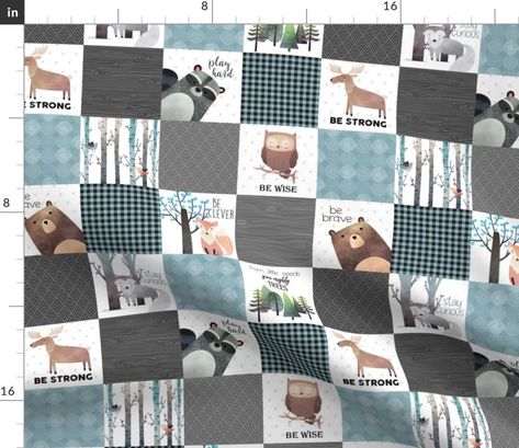 Patchwork Bear, Woodland Fabric, Woodland Bear, Baby Sheets, Woodland Critters, Bear Quilts, Cheater Quilt, Animal Quilts, Baby Soft Toys