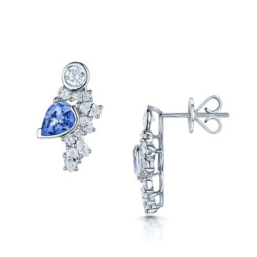 Blue Jewellery, Diamond Solitaire Earrings, Designer Diamond Jewellery, Cocktail Earrings, Jewellery Design Sketches, Tanzanite Jewelry, Diamond Cluster Earrings, Technical Drawings, Jewelry Design Drawing