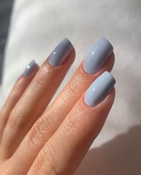 Neutral And Blue Nails, Work Nails Blue, Nails Denim Blue, Pastel Blue Short Nails, Dusty Blue Gel Nails, Light Gray Blue Nails, Stormy Blue Nails, Blue Nails By Skin Tone Range, Light Navy Blue Nails