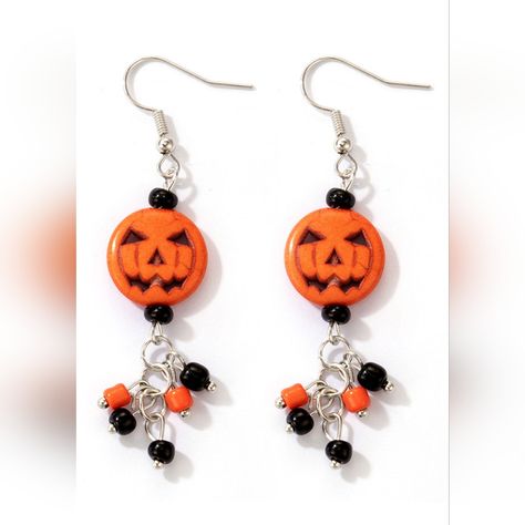 October Earrings, Halloween Jewelry Diy, Beaded Halloween, Hanging Beads, Halloween Beads, Beaded Tassel Earrings, Pumpkin Earrings, Halloween Earrings, Pumpkin Halloween