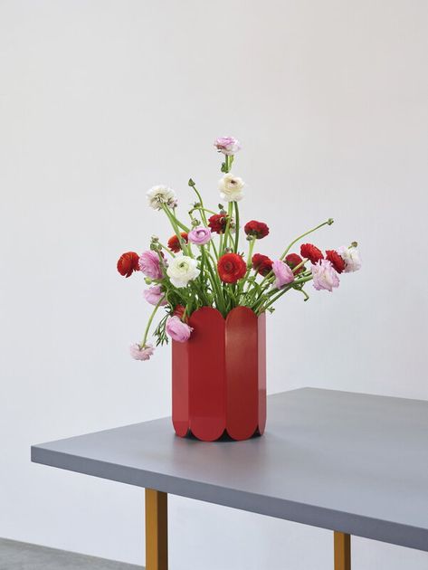 HAY Arcs vase, red Decorative Branches, Muller Van Severen, Marble Box, Red Vases, Watercolour Inspiration, Branch Decor, Colorful Table, Standing Lamp, Beautiful Curves