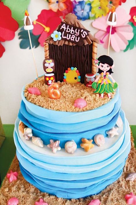 Tropical Hawaiian Luau Birthday Cake - 25 Best Girl Birthday Cakes • The Celebration Shoppe Beach Birthday Cake, Festa Moana Baby, Luau Birthday Party, Hawaiian Luau Party, Hawaiian Birthday Party, Beach Cakes, Hawaiian Birthday, Luau Theme, Moana Birthday