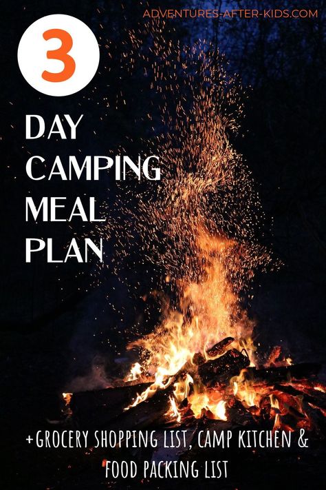 Camping has never been easier. Check out this post for a complete 3 Day Camping Meal Plan, plus grocery shopping list, camp kitchen packing list and food packing list. Now you can have all the fun without all the work! #campingwithkids #campingmealplanforkids #tentcampingwithkids #easycampingmealplan #affordablecampingmealplan Kitchen Packing List, Camping Grocery List, Camping Meal Plan, Camping Meal Planning, Camping Meal, Camping Menu, Camping Snacks, Day Camping, Grocery Shopping List