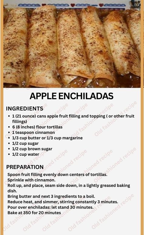 Apple Enchiladas, Enchilada Ingredients, Brown Recipe, Apple Recipes Easy, Canned Apples, Apple Dessert Recipes, Fruit Filling, Hand Pies, Old Fashioned Recipes