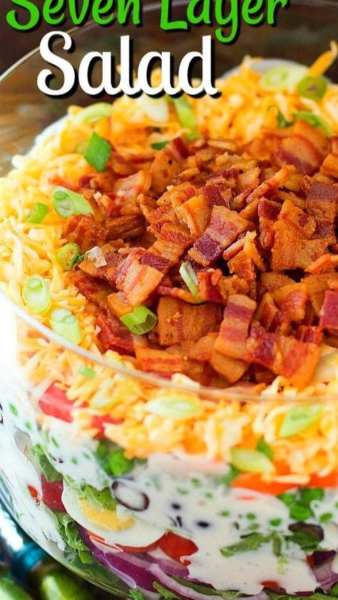 Christmas Side Dish Recipes, Layer Salad, Seven Layer Salad, Layered Salad Recipes, Layered Salad, Cole Slaw, Cold Salad, Best Salad Recipes, Picnic Food