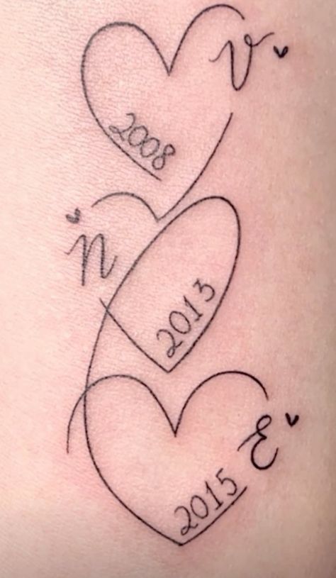 Tattoo For Step Son, Tattoo Idea For Sons Name, Tattoo Ideas For Spouse, Marriage Matching Tattoos, Sons Tattoo For Mom Ideas, Tattoo Ideas Female Arms Simple, Initial Tattoo For Kids, Siblings Tattoo For 2 Sisters, Birthstone Tattoo Ideas Families