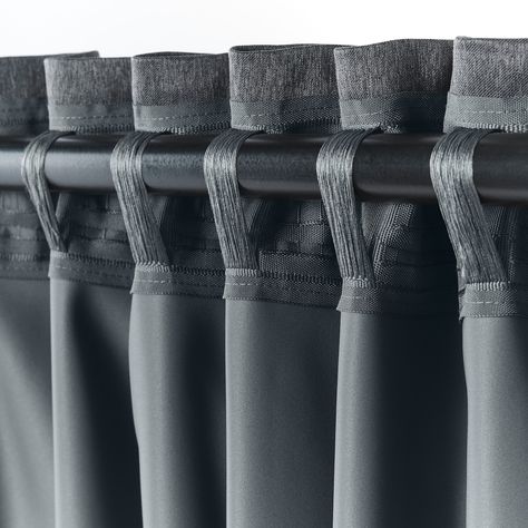 BLÅHUVA Blackout curtains, 1 pair, blue-gray, 57x98" - IKEA Dark Grey Curtains, Boys Curtains, Curtains Without Sewing, Block Out Curtains, Room Cooler, Curtain Length, Grey Curtains, Stylish Curtains, Street Lights