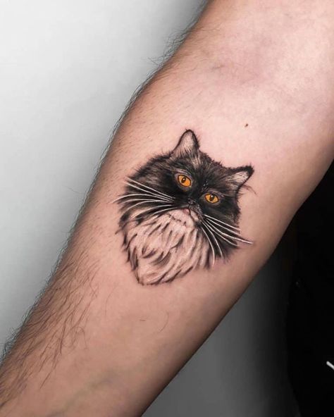 Persian Cat Tattoo, Fat Cat Tattoo, Cat Tattoo Design, Cat Tattoo Ideas, Cute Cat Tattoo, Egyptian Cats, Black Cat Tattoos, Panther Tattoo, Male Cat