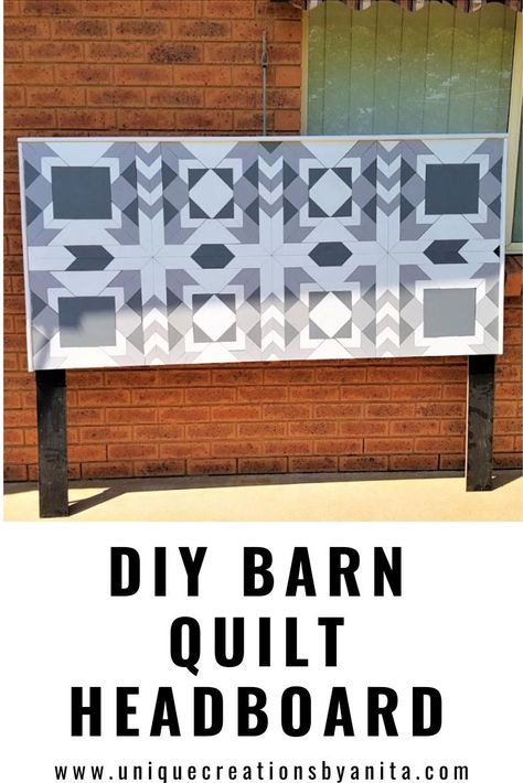 How to make a Barn quilt headboard.  a step by step tutorial to help you make this stunning headboard. #homedecor #bedroomdecor #bedroomfurnituredesign #diyfurniture #barnquilts  #headboard #bedroomideas Quilt Headboard Ideas, Quilt As Headboard, Quilt Headboard, Quilted Headboard, Rustic Outdoor Decor, Headboard Ideas, Pallet Projects Furniture, Bedroom Furniture Design, Types Of Furniture