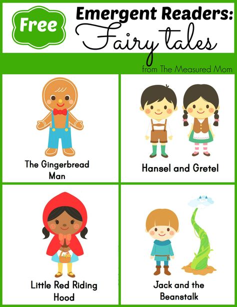 FREE Fairy Tale Emergent Readers - 4 books with simple text and great pictures -- click through and find links to 7 more sets of FREE books for new readers! Fairy Tales Kindergarten, Fairy Tales Preschool, Fairy Tales Unit, Nursery Rhymes Preschool, The Measured Mom, Measured Mom, Emergent Literacy, Sight Word Books, Fairy Tale Theme