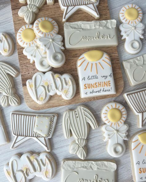 Sweetie’s Bakery (@sweetiesbakerytx) • Instagram photos and videos You Are My Sunshine Cookies Decorated, Ray Of Sunshine Cookies, Sunshine Baby Shower Cookies, Sunshine Cookies, Sunshine Baby Showers, Sunshine Love, Decorating Cookies, Shower Cookies, Baby Cookies