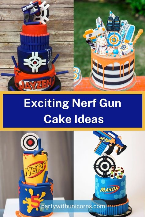 Nerf Cake Ideas, Nerf Birthday Cake, Party Cake Ideas, Nerf Cake, Blue And White Suit, Birthday Sheet Cakes, Nerf Party, Themed Birthday Cakes, White Suit