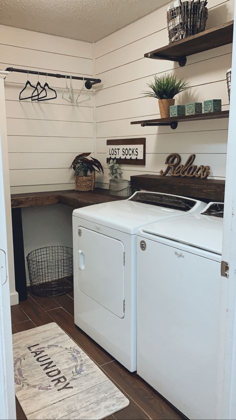 Laundy make over #farmhouseinspired #shiplapwalls #laundryroommakeover Shiplap Laundry Room, Horizontal Shiplap, Basement Laundry Room Makeover, White Laundry Room, House Laundry Room, Laundry Room Update, Laundy Room, Laundry Room Ideas Small Space, Wash Room