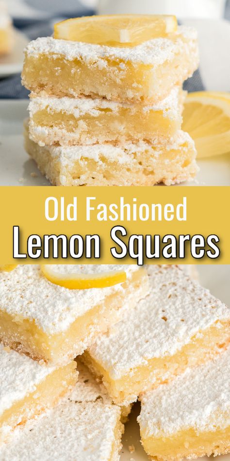 Old fashioned lemon squares with a flaky shortbread crust and tangy lemon curd. Made with real lemon juice and simple ingredients, these squares are super easy to make and turn out perfect every time. Perfect for dessert or with a cup of tea. #lemon #bars #squares #shortbread Lemon Squares Recipe, Homemade Bars, Dessert Lemon, Light Dessert, Lemon Bars Recipe, Lemon Squares, Square Recipes, Lemon Dessert Recipes, Lemon Filling