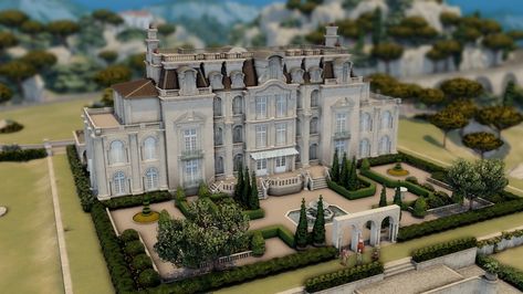 Tartosa Hotel | The Sims 4 | Patreon Sims 4 Tartosa Mansion, Sims 4 Tartosa Lot, Sims 4 Tartosa House, Sims 4 Mansion Layout, Sims 4 Tartosa, Sims 4 Hotel, Hotel Layout, Ts4 Lots, Tuscan Column