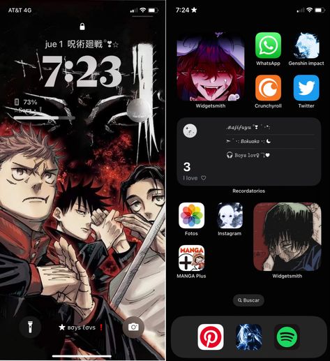 Anime Themed Phone, Jjk Homescreen, Anime Homescreen, Lockscreen Themes, Android Organization, Home Lock Screen, Iphone Wallpaper Ios, Closer Quotes Movie, Phone Inspiration