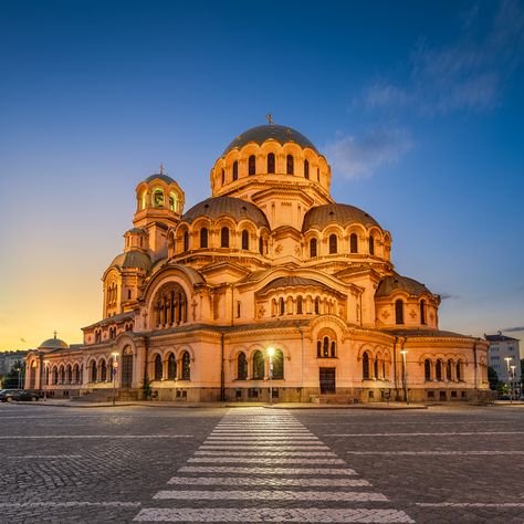 The beautiful Alexander Nevsky Cathedral in Sofia, Bulgaria during sunset Alexander Nevsky Cathedral, Alexander Nevsky, Beautiful Europe, Sofia Bulgaria, Places In Europe, Glass Print, Fine Arts Posters, Art Poster, Bulgaria