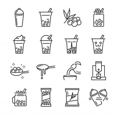 Bubble tea icon set. Premium Vector | Premium Vector #Freepik #vector #design #icon #green #ice-cream Bubble Tea Icon, Tea Graphic Design, Boba Juice, Tea Icon, Shake Drink, Tea Graphic, Tea Tattoo, Tea Illustration, Tea Logo