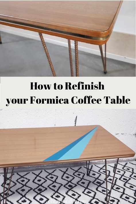 Discover how Amelie gave this old Formica coffee table a stunning makeover that will breathe new life into any living room. #formica #laminate #coffeetable #furnituremakeover #vintagefurniture Painting Formica, Chalk Paint Coffee Table, Two Tone Furniture, Coffee Table Refinish, Formica Table, Diy Tables, Formica Laminate, Coffee Table Makeover, Laminate Table Top