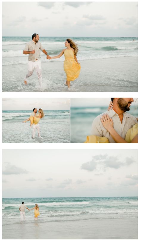 Miami Wedding Photographer | Miami Beach South Beach Engagement  ___ Miami Engagement, South beach engagement, Sunset engagement, beach engagement ideas, yellow dress engagement, engagement outfit ideas, Miami Beach engagement, park engagement, candid engagement photos, candid engagement photo ideas, unique engagement picture ideas, bright and airy engagement photos, skyline view engagement, Boho engagement, boho chic engagement, yellow flowy dress, golden house engagement, sunset engagement Beach Pre Wedding Shoot Dresses, Yellow Maxi Dress Outfit, Outfit Ideas Miami, Airy Engagement Photos, Beach Reference, Beach Engagement Ideas, Yellow Flowy Dress, Captivating Photography, Engagement Shoots Poses