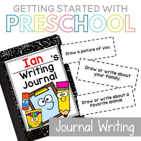 Preschool Journal Prompts, Kindergarten Writing Journals, Writing Journal Covers, Toddler Journal, Kindergarten Journals, Pre-k Writing, Preschool Journals, Free Writing Prompts, Prompts Ideas