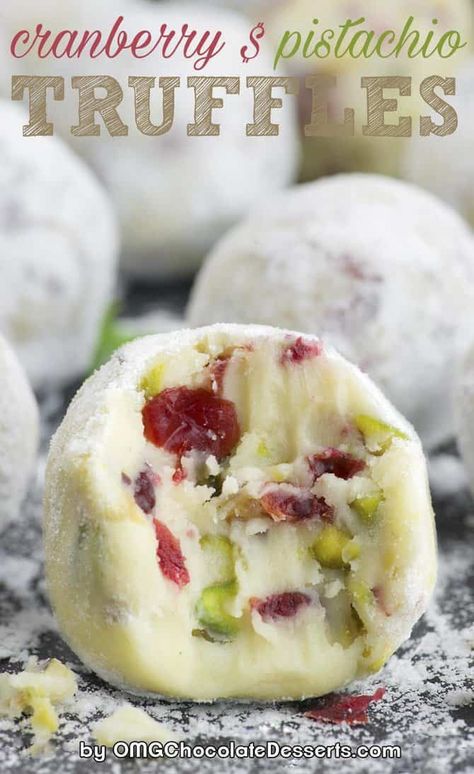 Cranberry Pistachio White Chocolate Truffles | A Christmas Dessert Recipe Pistachio Truffles, Truffle Recipe Christmas, Pistachio White Chocolate, Inspired Taste, Lemon Truffles, Valentines Chocolate, Weight Watcher Desserts, Jul Mad, Christmas Truffles