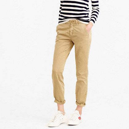 J.Crew+-+Sunday+slim+chino Homemade Dress, Womens Chinos, Slim Chinos, Cotton Chinos, Petite Outfits, Outfits Casuales, Chinos Pants, Striped Shirt, Women's Fashion Dresses