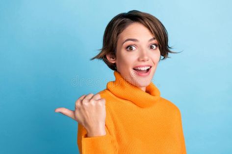 Photo of astonished cheerful lady indicate thumb finger empty space isolated on blue color background royalty free stock photography Orange Clothes, Blue Color Background, Space Dress, Orange Outfit, Shocking News, Open Mouth, Color Background, Stock Photography Free, Ecology